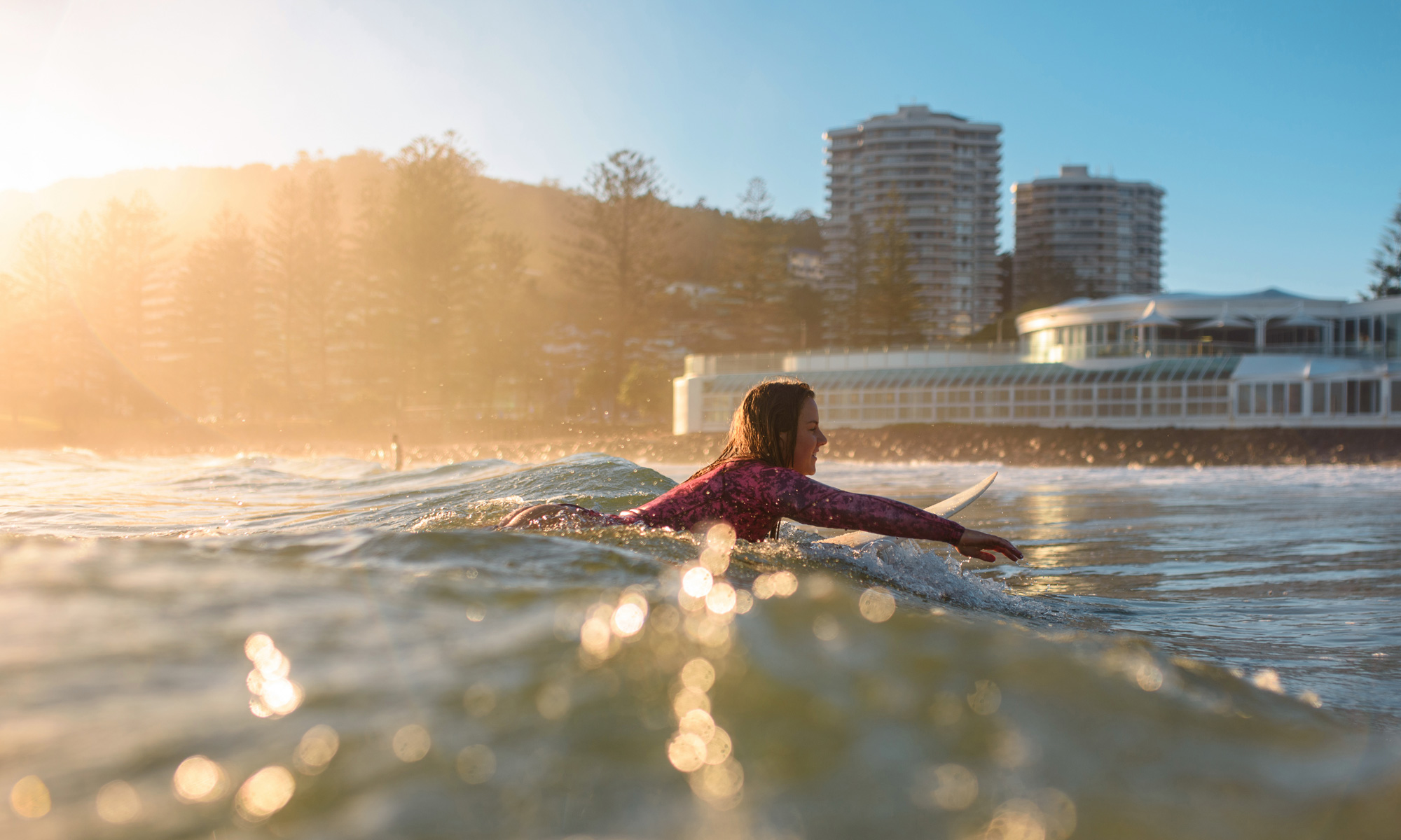 Surfing at Burleigh Pavilion, Gold Coast